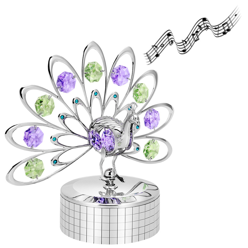 Pozytywka Posrebrzany Paw Swarovski Prezent na Chrzest