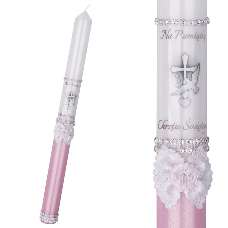 Świeca na chrzest róż