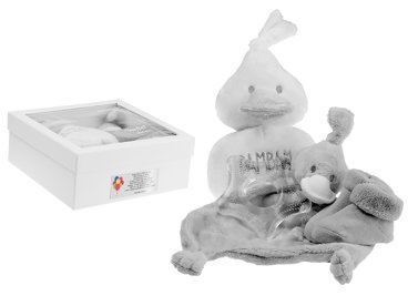 Giftbox szary gryzak i przytulanka