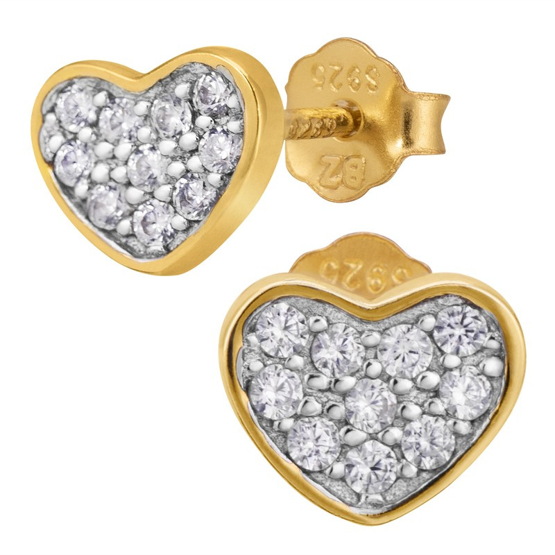 Pozłacane kolczyki ze srebra Serca