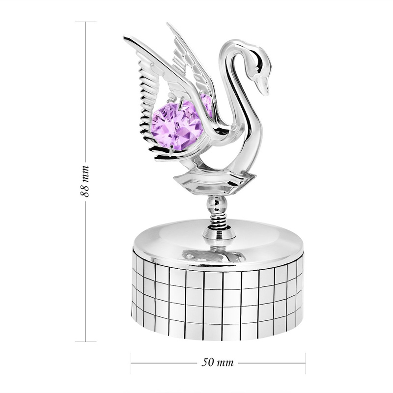 Pozytywka Posrebrzany Łabędź Swarovski Prezent na Chrzest 