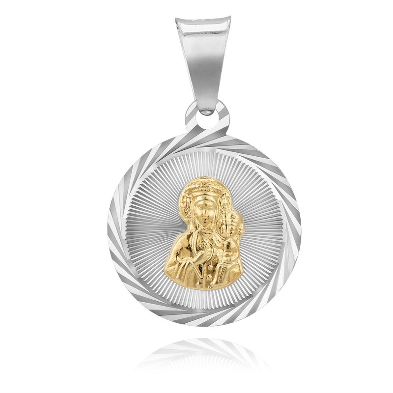 Srebrny Medalik Z Matką Boską Częstochowską okrągły