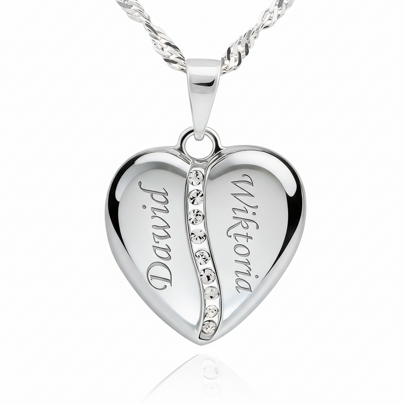 Wisiorek serce duże wypukle białe kamienie 