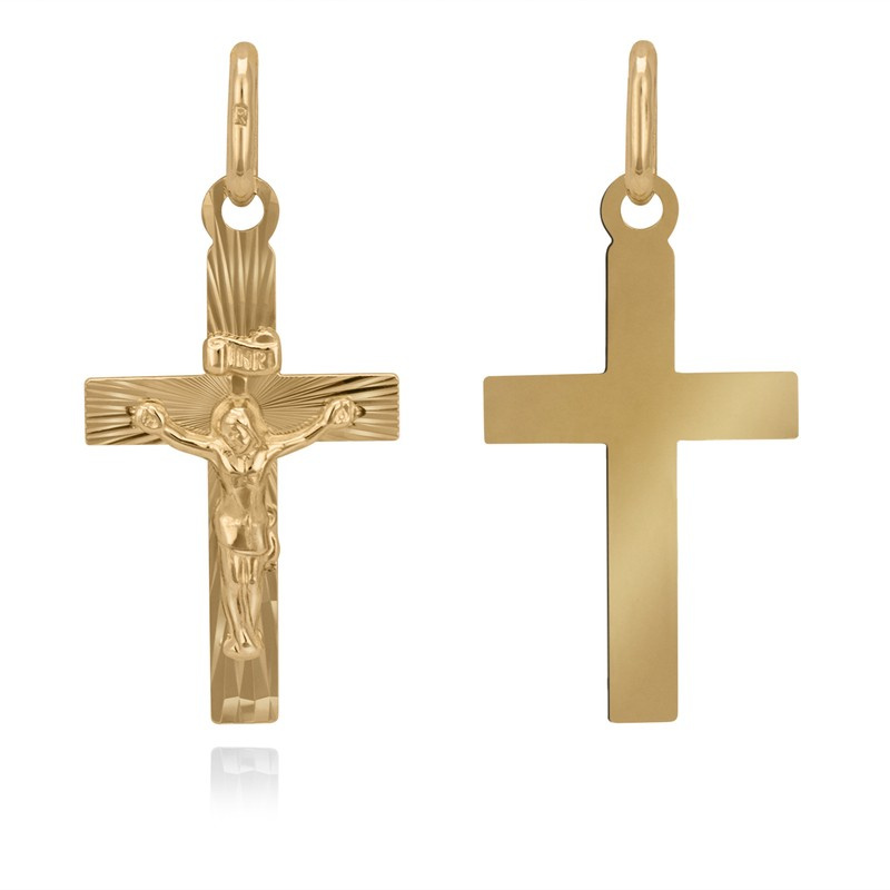 Złoty krzyżyk pr. 585 z Jezusem / prezent na I Komunie Św., Chrzest Św., Bierzmowanie