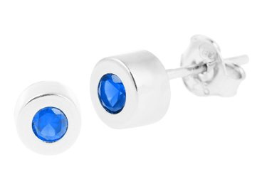 Srebrne okrągłe kolczyki pr.925 z szafirową cyrkonią PREZENT 