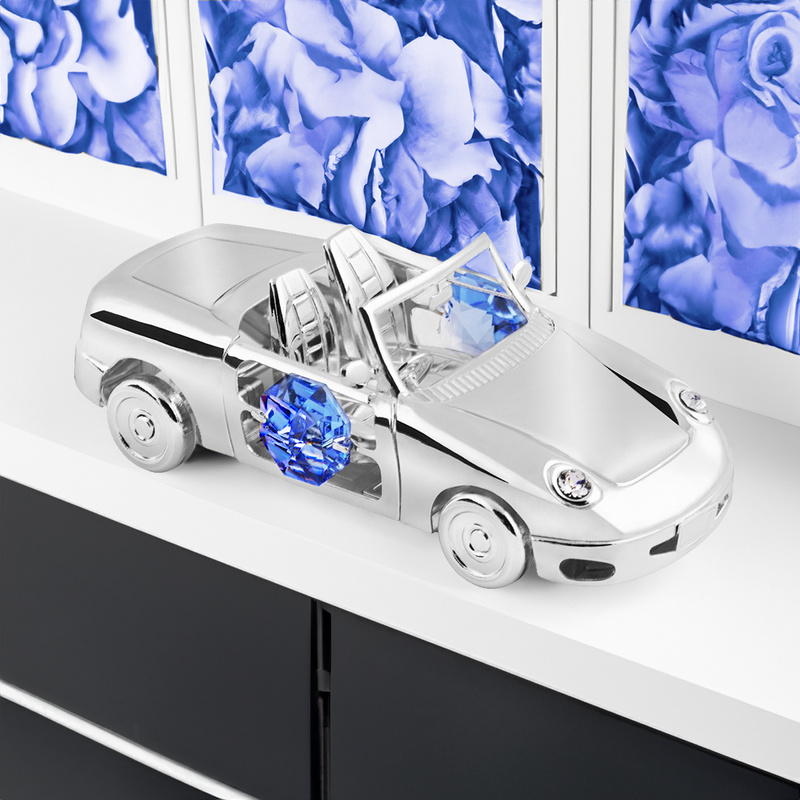 Srebrne Auto Niebieskie Kryształy Swarovski