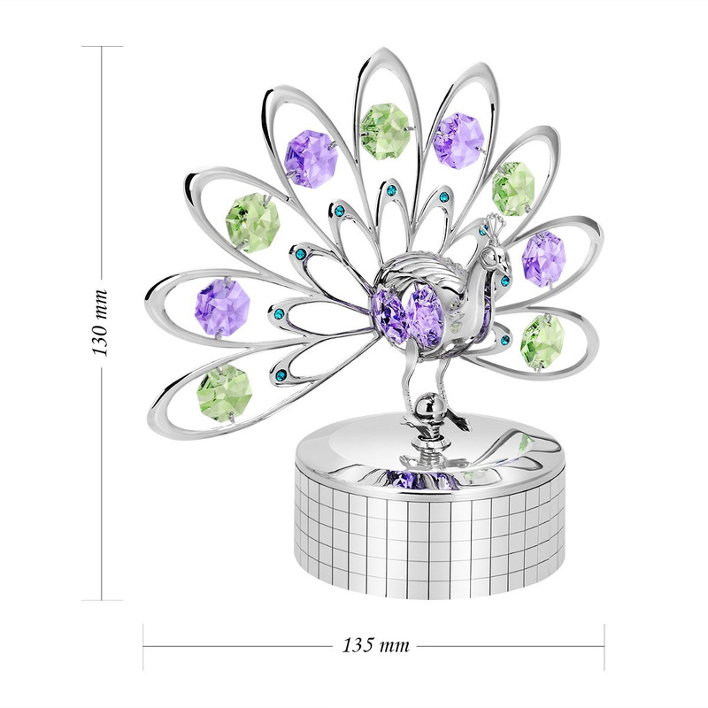Pozytywka Posrebrzany Paw Swarovski Prezent na Chrzest