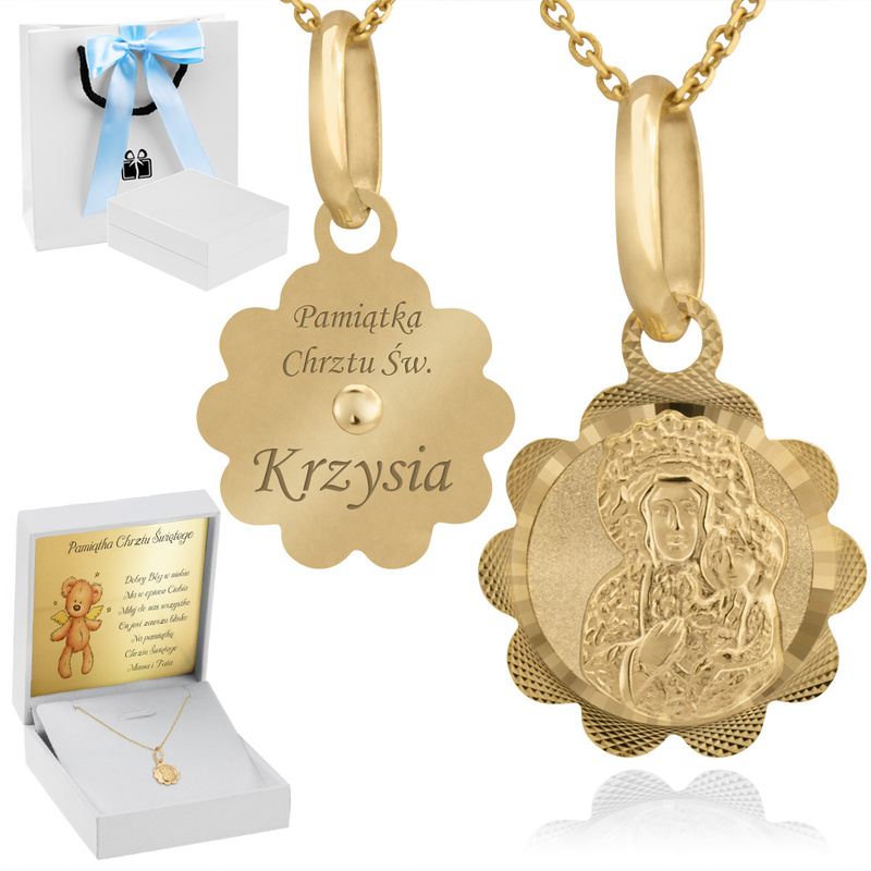 Medalik + łańcuszek ankier + tabliczka + pudełeczko i torebka błękit