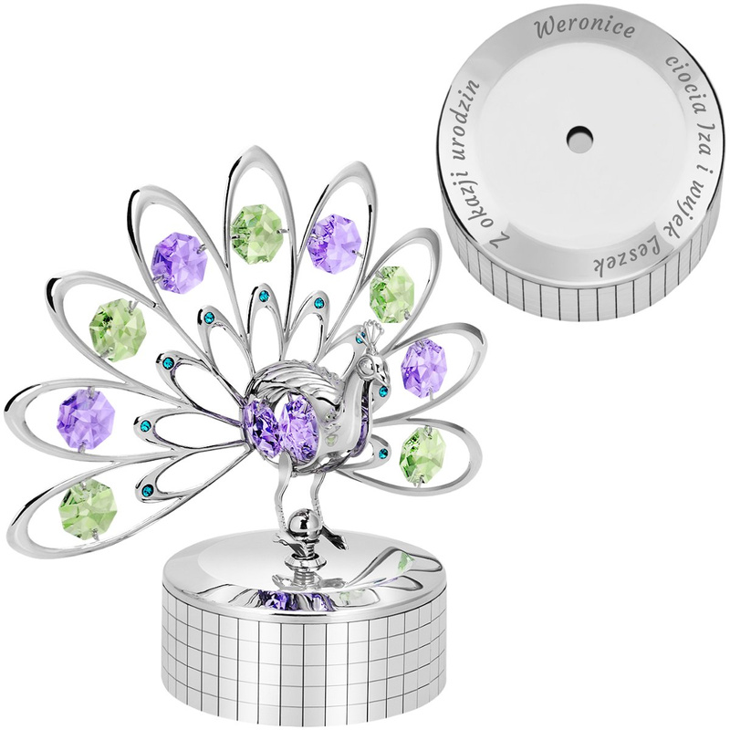 Pozytywka Posrebrzany Paw Swarovski Prezent na Chrzest