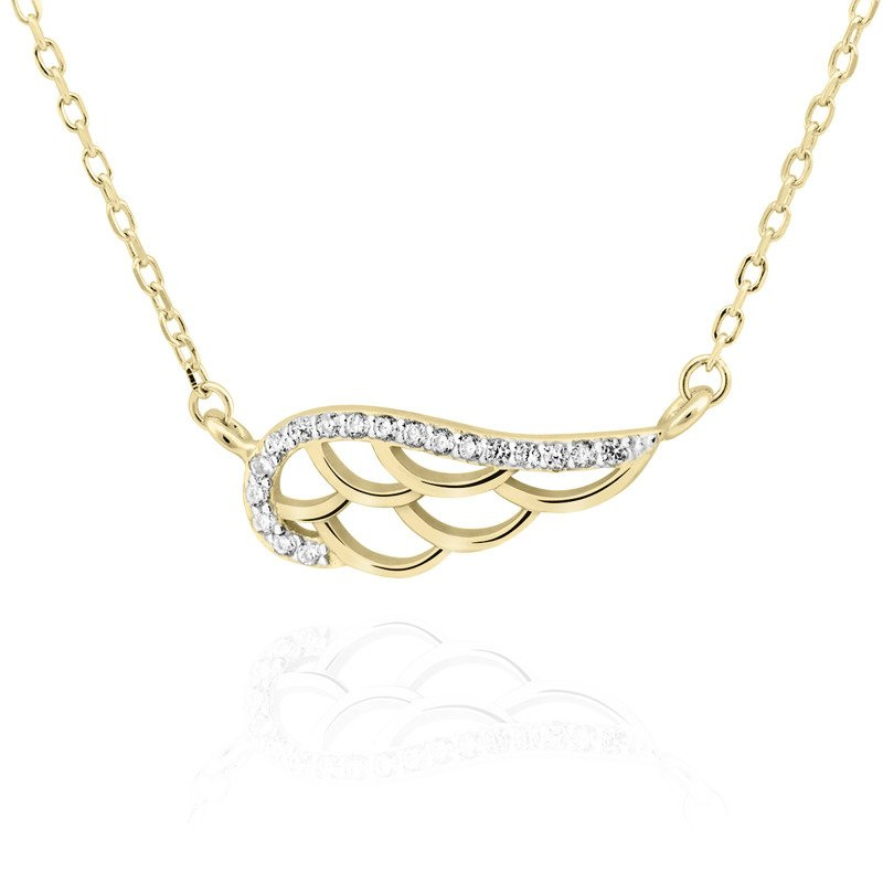 Srebrny pozłacany naszyjnik skrzydło z cyrkoniami pr. 925