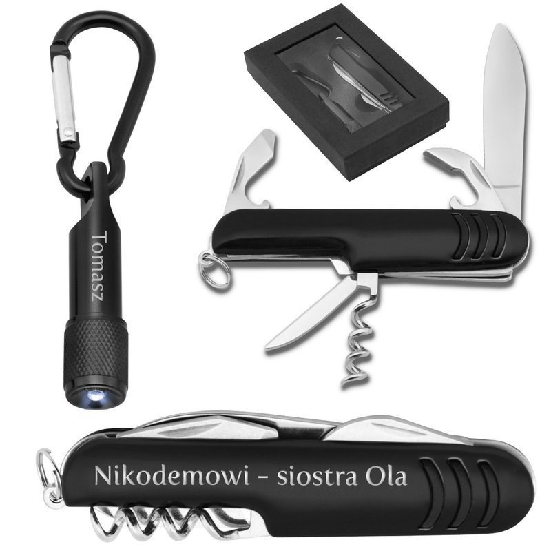 Narzędzie Wielofunkcyjne -  czarny scyzoryk z Grawerem 
