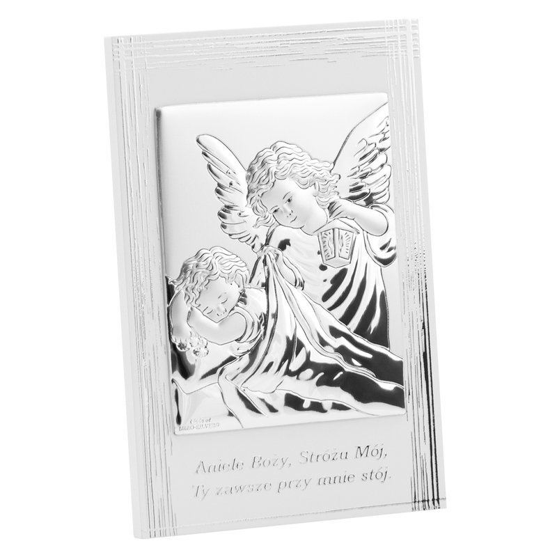 Srebrny Obrazek Anioł Stróż z latarenką 9x13,5 cm