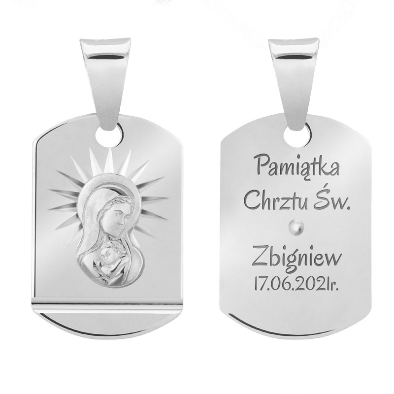 Srebrny medalik Matka Boska Madonna Pamiątka na Chrzest