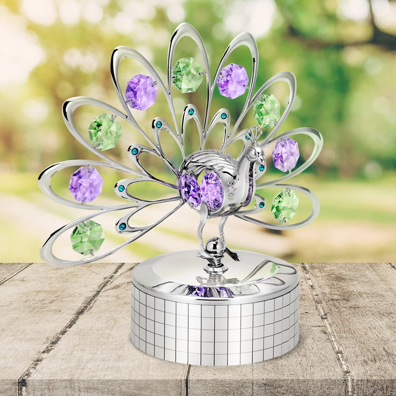Pozytywka Posrebrzany Paw Swarovski Prezent na Chrzest