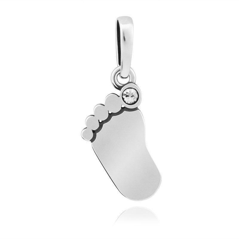 Zawieszka stópka z białą cyrkonią srebro 925