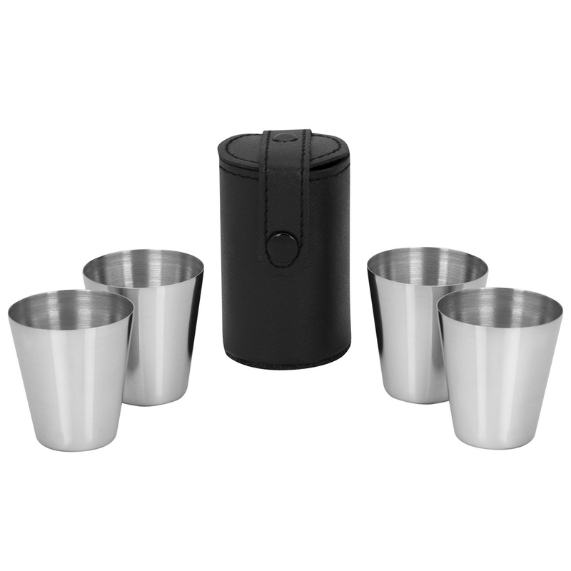 Piersiówka stalowa z kieliszkami w etui z lejkiem 220 ml