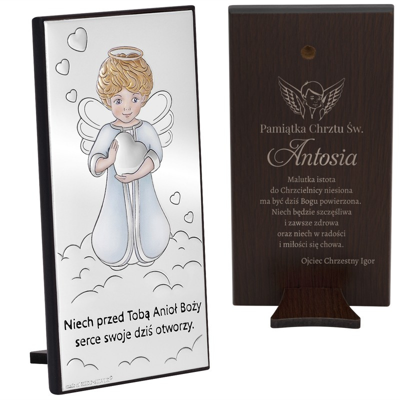 Posrebrzany obrazek z aniołkiem