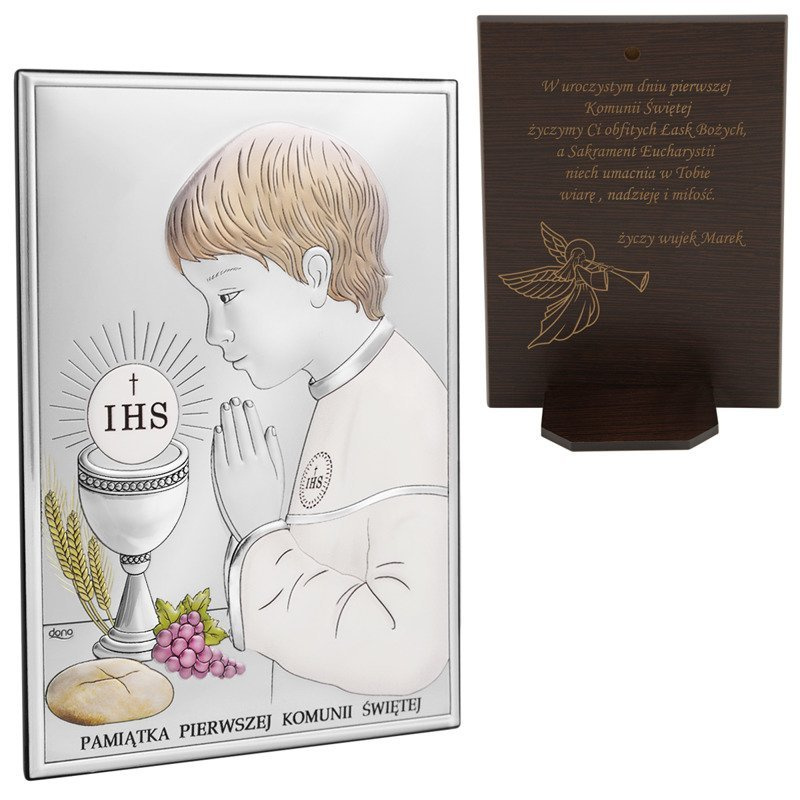 Obrazek Srebrny Chłopiec Pamiątka I Komunia 