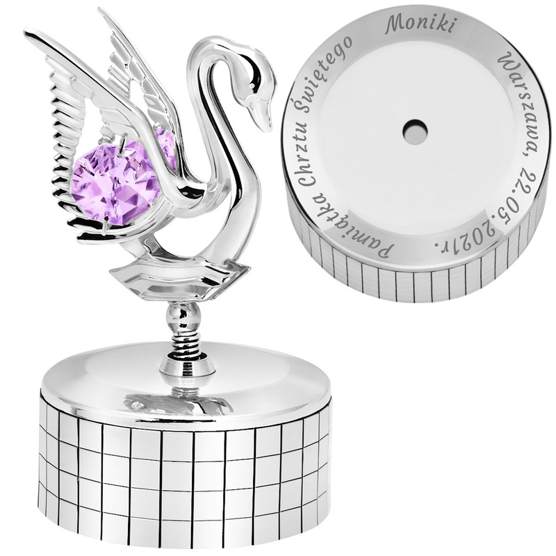 Pozytywka Posrebrzany Łabędź Swarovski Prezent na Chrzest