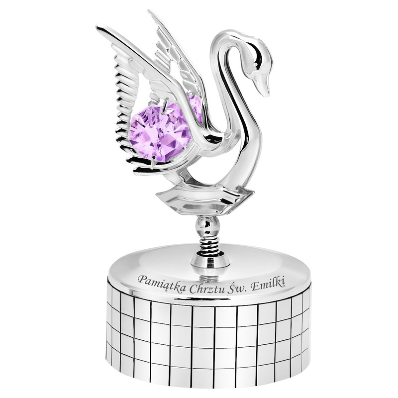 Pozytywka Posrebrzany Łabędź Swarovski Prezent na Chrzest