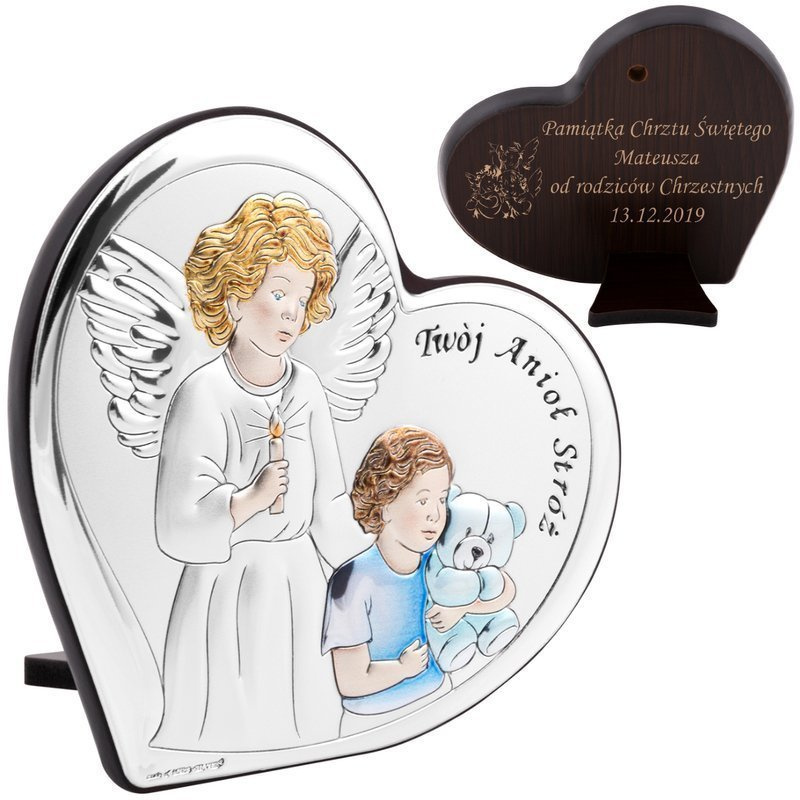 Duży Obrazek z Aniołem Stróżem Serce z niebieskim