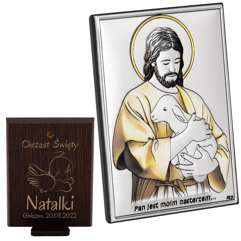 Srebrny obrazek Pan jest moim pasterzem / Pamiątka na komunię lub chrzest.