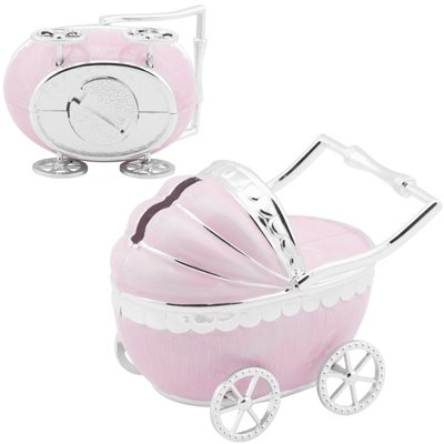 Posrebrzana skarbonka Wózek różowy