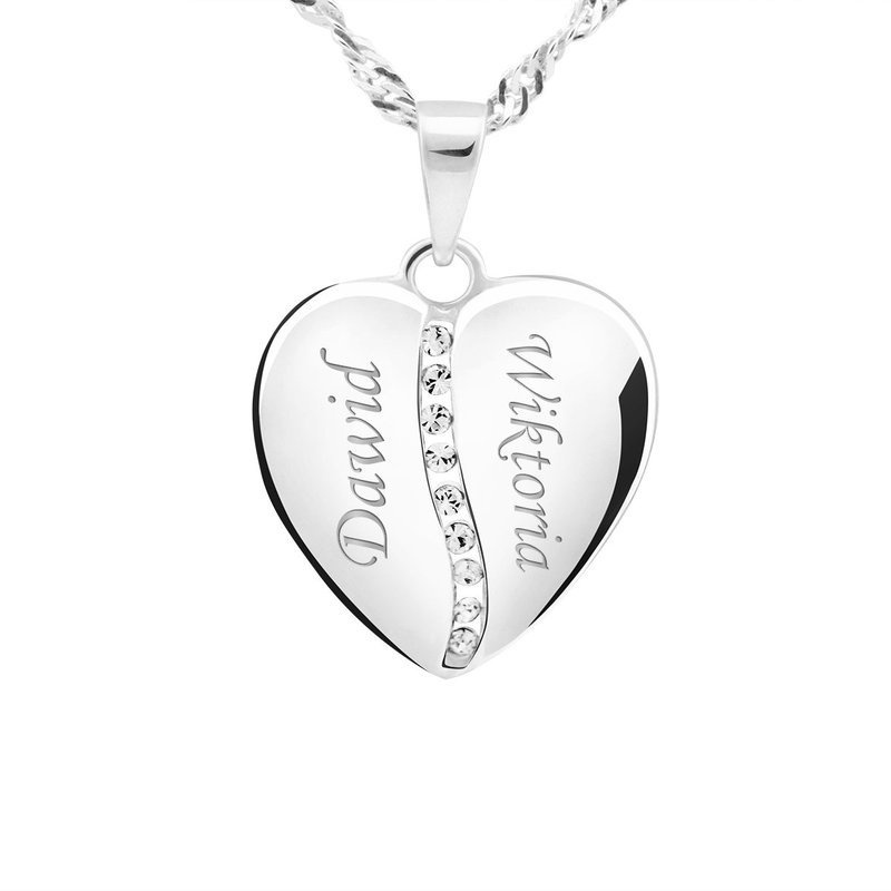 Wisiorek serce duże wypukle białe kamienie