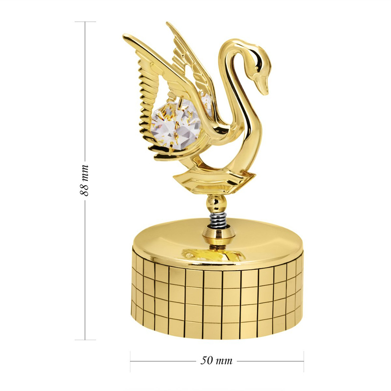 Pozytywka Pozłacany Łabędź Swarovski Prezent na Chrzest 
