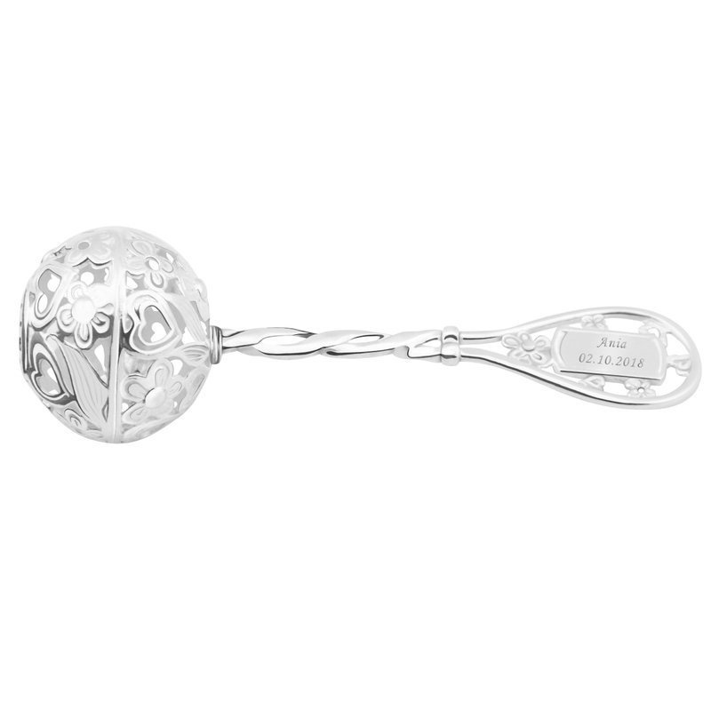 Grzechotka Srebrna 925 pamiątka na Chrzest