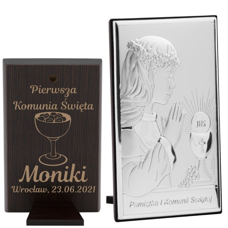 Obrazek Srebrny Dziewczynka Pamiątka na I Komunię Św.