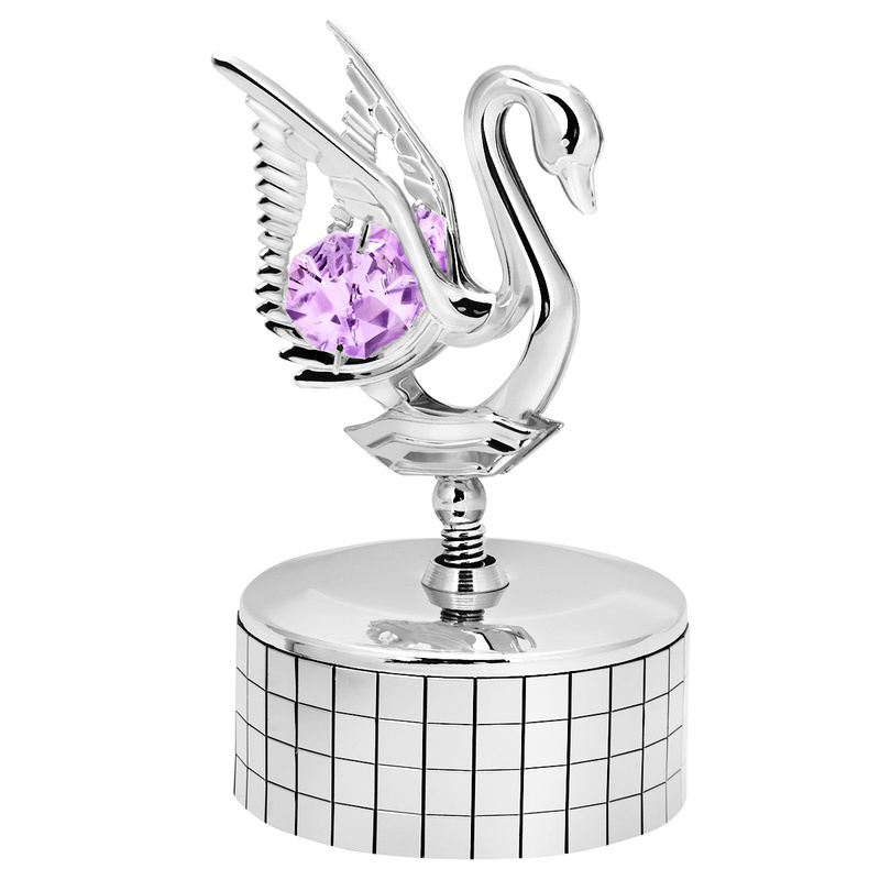 Pozytywka Posrebrzany Łabędź Swarovski Prezent na Chrzest 