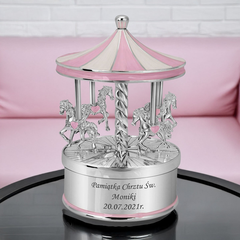 Pozytywka Różowa Karuzela Posrebrzana 