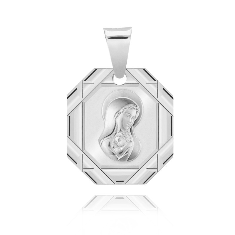 Srebrny medalik - Matka Boska z Dzieciątkiem / na Chrzest Św./ I Komunię Św. | pr. 925