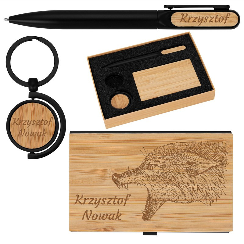 Zestaw biurowy wizytownik brelok długopis