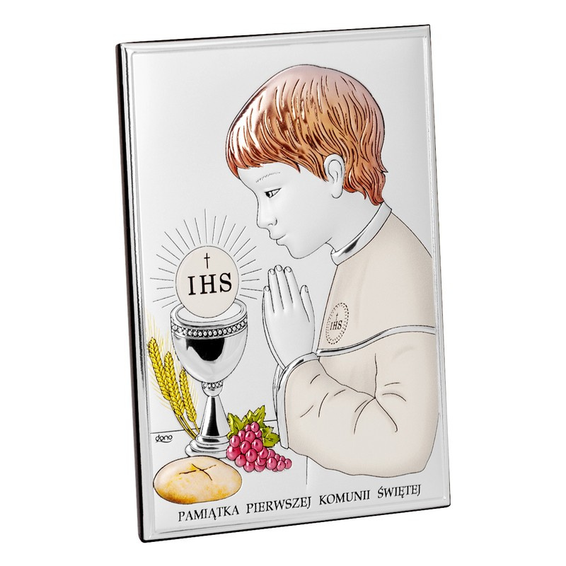 Obrazek na I Komunię Św. / prezent dla chłopca /posrebrzany w kolorze