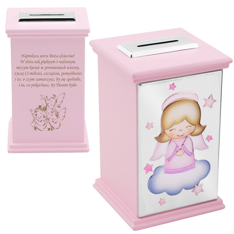 Skarbonka z aniołkiem różowa 