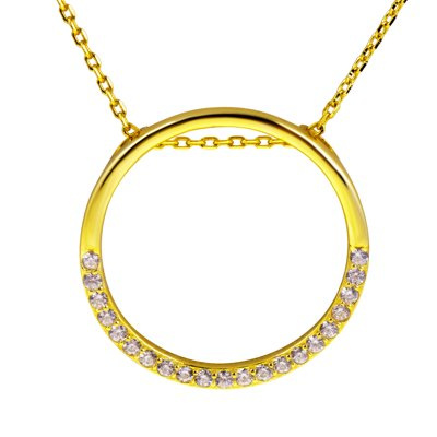 Srebrny Pozłacany Naszyjnik pr. 925 Okrąg z cyrkoniami