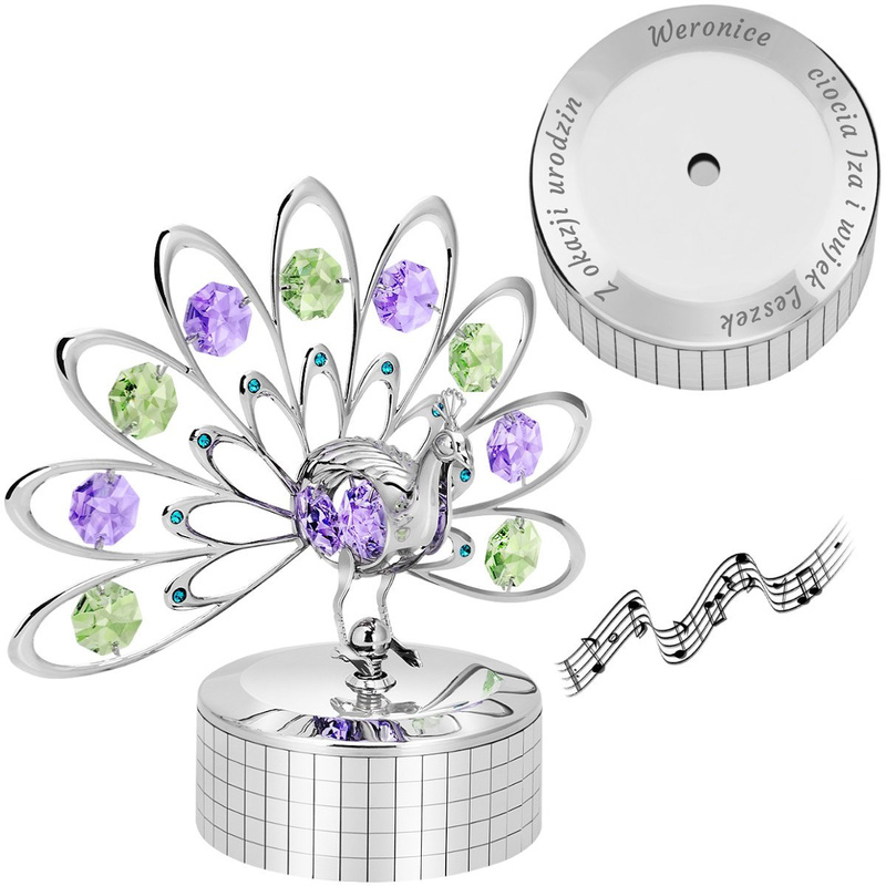 Pozytywka Posrebrzany Paw Swarovski Prezent na Chrzest