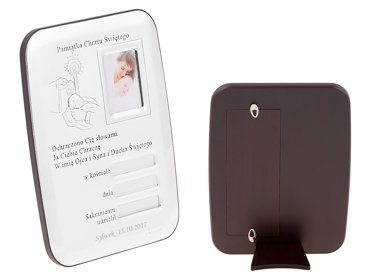 Obrazek srebrny metryczka Chrzest 13x18cm