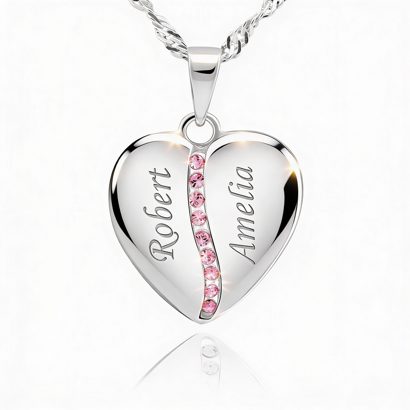 Wisiorek serce duże wypukle różowe kamienie 