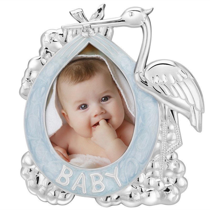 Ramka Błękitny Bocian / Prezent na chrzest dla chłopczyka.