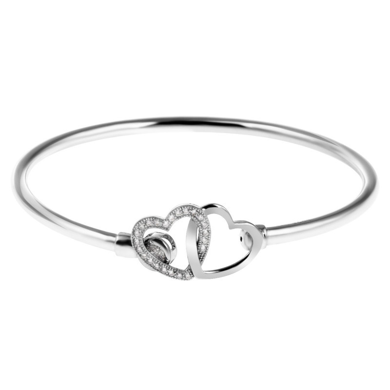 Okrągła Bransoletka srebrna Duże Złączone serca pr. 925