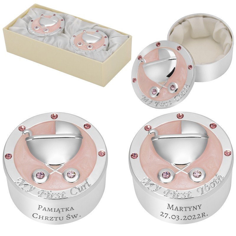 Puzderka na pierwszy ząbek i pukiel włosów dla dziewczynki.