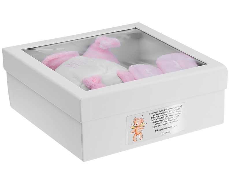 Giftbox różowy gryzak i przytulanka 
