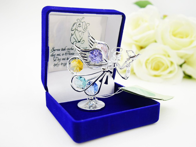 Srebrny Anioł Swarovski Pamiątka Chrztu 