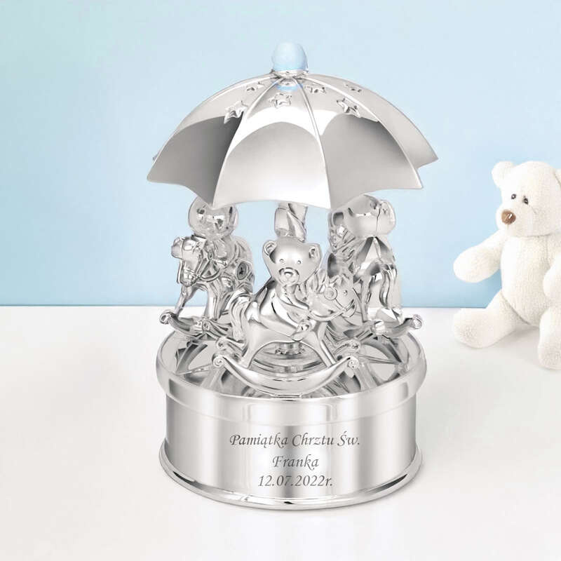 Pozytywka Misie na karuzeli / Prezent na chrzest dla chłopca