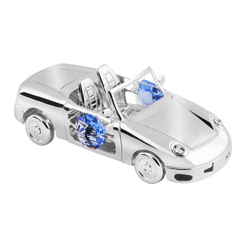 Srebrne Auto Niebieskie Kryształy Swarovski