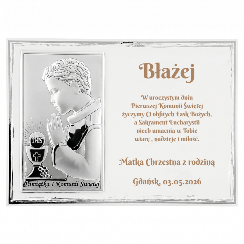 Obrazek Srebrny Biały Chłopiec I Komunia