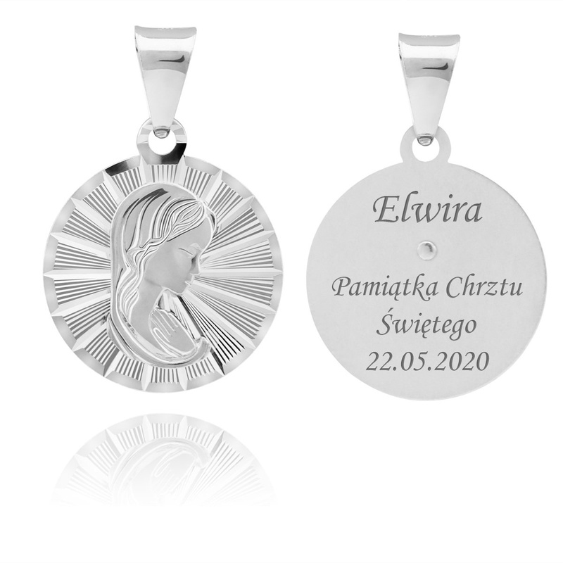 Srebrny medalik pr. 925 Matka Boska Grawer